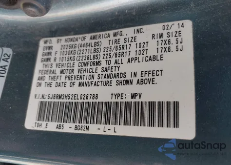 2014 Honda Cr-V Ex z USA, uszkodzony, nr VIN 5J6RM3H52EL026788